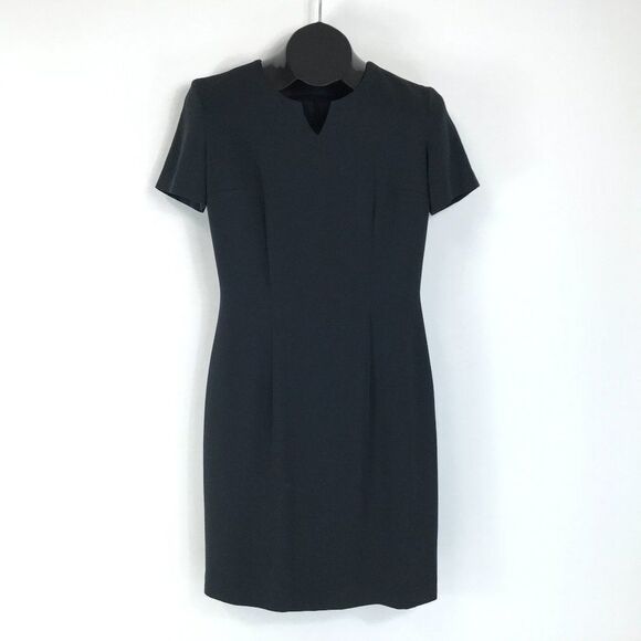 AKA Eddie Bauer Sheath Dress Women's Size 4 Black Lined Zip Short Sleeve Career - Picture 1 of 15